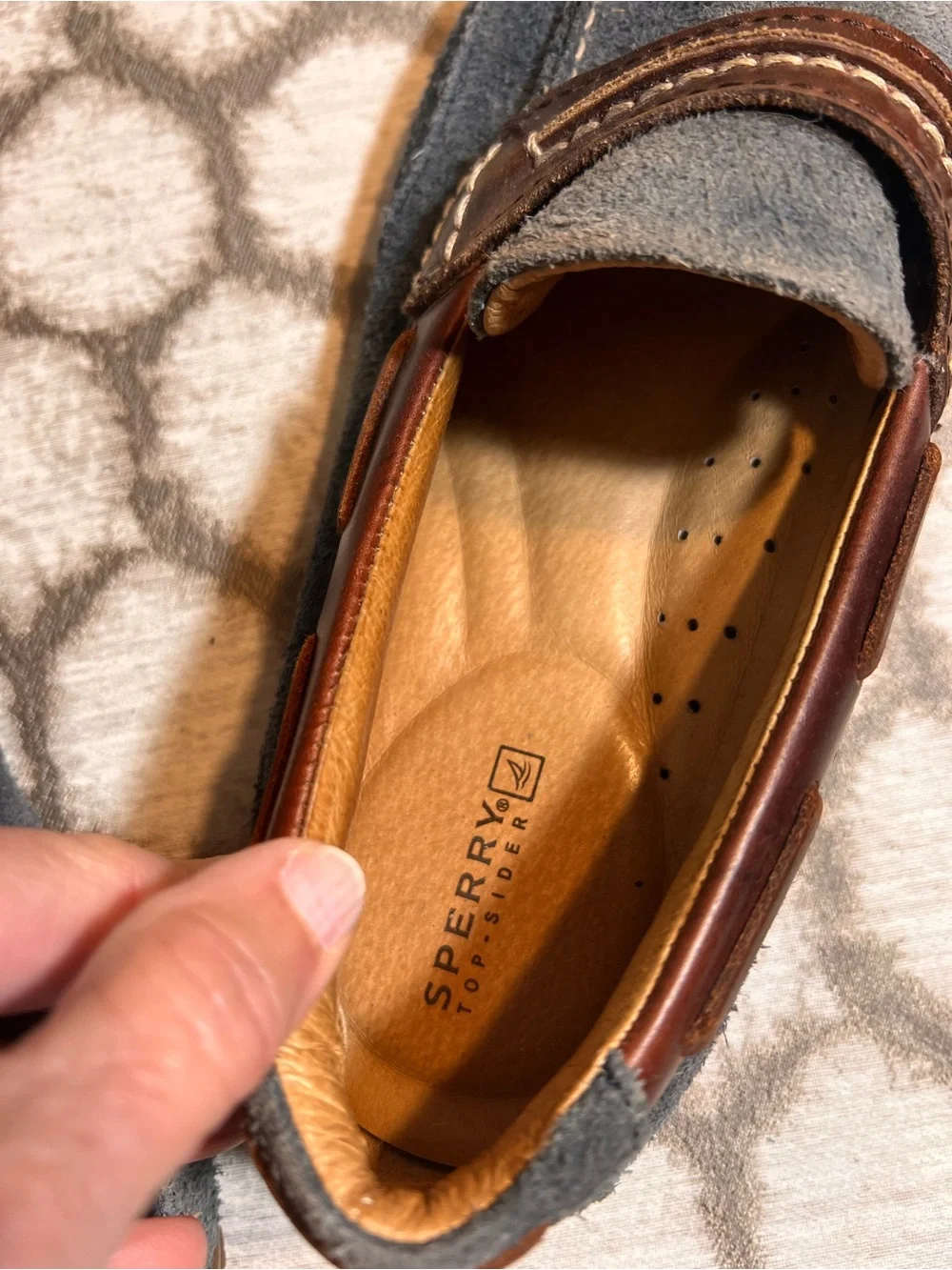 Sperry Men’s Blue Suede Driving Loafers with Brown Leather Trim